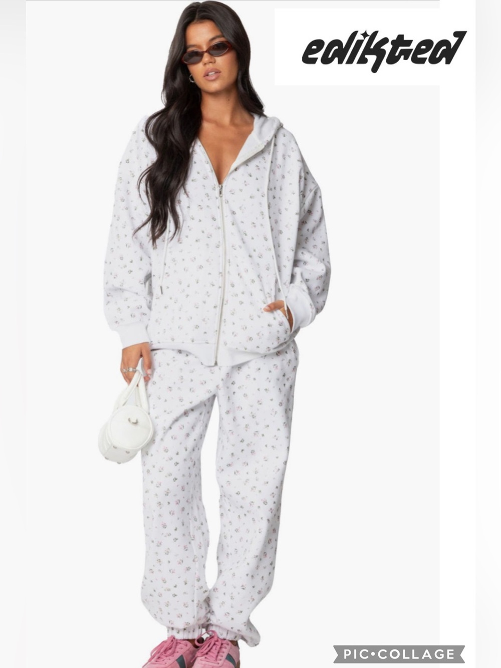 Edikted Bouquet Oversized Hoodie and Sweatpants Set {White/Floral} M
